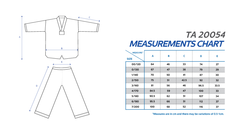 adidas taekwondo size chart